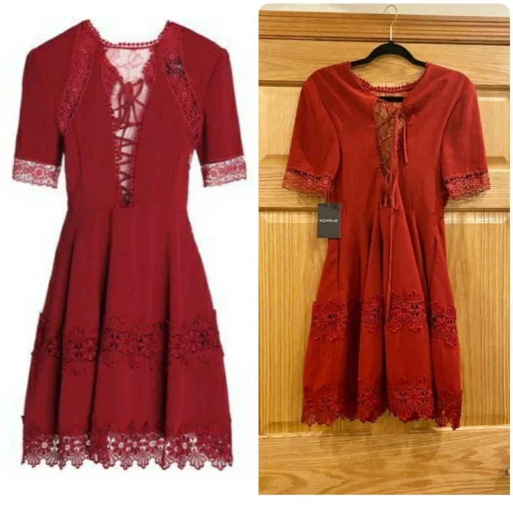 Nicholas Lace-Trim Crepe Short-Sleeve Dress - Picture 2 of 14